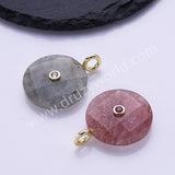 Faceted Circle Round Natural Gemstone CZ Gold Plated Pendant WX2276