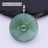 Faceted Circle Round Natural Gemstone CZ Gold Plated Pendant WX2276