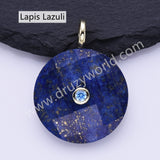 Faceted Circle Round Natural Gemstone CZ Gold Plated Pendant WX2276