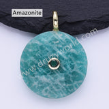 Faceted Circle Round Natural Gemstone CZ Gold Plated Pendant WX2276