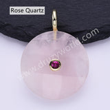 Faceted Circle Round Natural Gemstone CZ Gold Plated Pendant WX2276