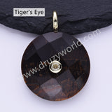 Faceted Circle Round Natural Gemstone CZ Gold Plated Pendant WX2276