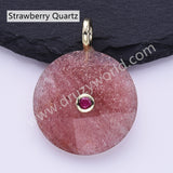 Faceted Circle Round Natural Gemstone CZ Gold Plated Pendant WX2276