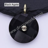 Faceted Circle Round Natural Gemstone CZ Gold Plated Pendant WX2276
