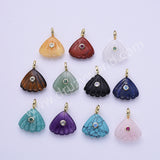 Scallop Shell Natural Stone CZ Gold Plated Pendant WX2277