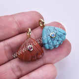 Scallop Shell Natural Stone CZ Gold Plated Pendant WX2277