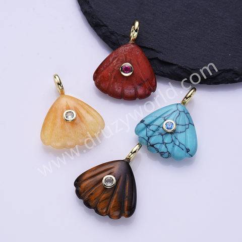 Scallop Shell Natural Stone CZ Gold Plated Pendant WX2277