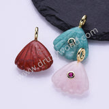 Scallop Shell Natural Stone CZ Gold Plated Pendant WX2277