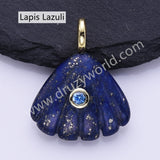 Scallop Shell Natural Stone CZ Gold Plated Pendant WX2277