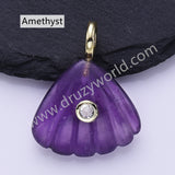Scallop Shell Natural Stone CZ Gold Plated Pendant WX2277