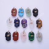 Palm Shaped Natural Stone CZ Evil Eye Gold Plated Pendant WX2278