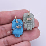 Palm Shaped Natural Stone CZ Evil Eye Gold Plated Pendant WX2278