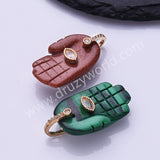 Palm Shaped Natural Stone CZ Evil Eye Gold Plated Pendant WX2278