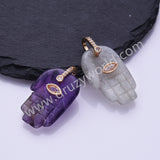 Palm Shaped Natural Stone CZ Evil Eye Gold Plated Pendant WX2278