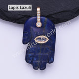 Palm Shaped Natural Stone CZ Evil Eye Gold Plated Pendant WX2278