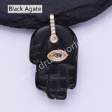 Palm Shaped Natural Stone CZ Evil Eye Gold Plated Pendant WX2278