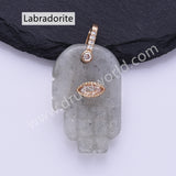 Palm Shaped Natural Stone CZ Evil Eye Gold Plated Pendant WX2278