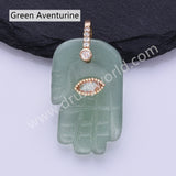 Palm Shaped Natural Stone CZ Evil Eye Gold Plated Pendant WX2278