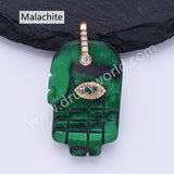 Palm Shaped Natural Stone CZ Evil Eye Gold Plated Pendant WX2278