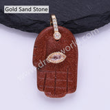 Palm Shaped Natural Stone CZ Evil Eye Gold Plated Pendant WX2278