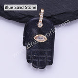 Palm Shaped Natural Stone CZ Evil Eye Gold Plated Pendant WX2278