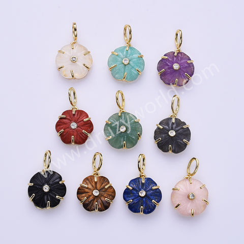 CZ Flower Natural Stone Gold Plated Pendant WX2279