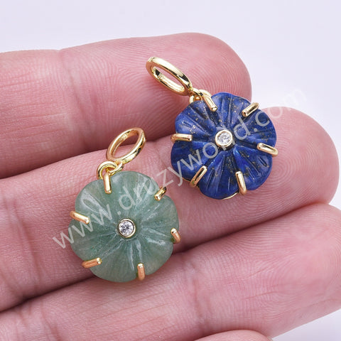 CZ Flower Natural Stone Gold Plated Pendant WX2279