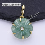 CZ Flower Natural Stone Gold Plated Pendant WX2279