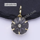 CZ Flower Natural Stone Gold Plated Pendant WX2279