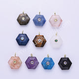 Hexagon Natural Stone CZ Gold Plated Pendant WX2280