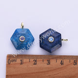 Hexagon Natural Stone CZ Gold Plated Pendant WX2280
