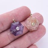Hexagon Natural Stone CZ Gold Plated Pendant WX2280