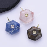 Hexagon Natural Stone CZ Gold Plated Pendant WX2280