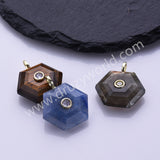 Hexagon Natural Stone CZ Gold Plated Pendant WX2280