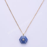 Hexagon Natural Stone CZ Gold Plated Pendant WX2280