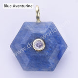 Hexagon Natural Stone CZ Gold Plated Pendant WX2280