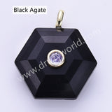 Hexagon Natural Stone CZ Gold Plated Pendant WX2280