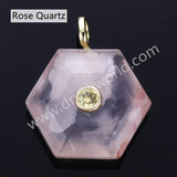Hexagon Natural Stone CZ Gold Plated Pendant WX2280