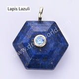 Hexagon Natural Stone CZ Gold Plated Pendant WX2280