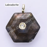 Hexagon Natural Stone CZ Gold Plated Pendant WX2280