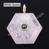 Hexagon Natural Stone CZ Gold Plated Pendant WX2280