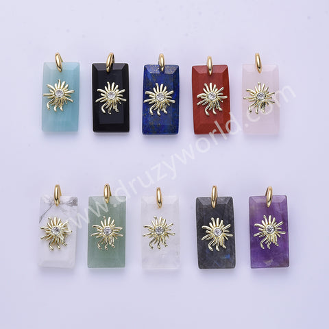 Rectangle Natural Stone CZ Star Gold Plated Pendant WX2281