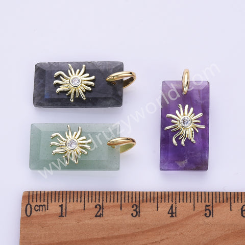 Rectangle Natural Stone CZ Star Gold Plated Pendant WX2281