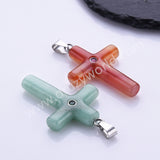 Gemstone Cross Silver Plated Natural Stone CZ Pendant WX2282