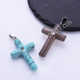 Gemstone Cross Silver Plated Natural Stone CZ Pendant WX2282