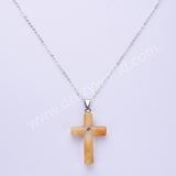 Gemstone Cross Silver Plated Natural Stone CZ Pendant WX2282
