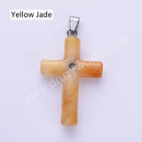 Gemstone Cross Silver Plated Natural Stone CZ Pendant WX2282