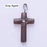 Gemstone Cross Silver Plated Natural Stone CZ Pendant WX2282