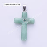 Gemstone Cross Silver Plated Natural Stone CZ Pendant WX2282