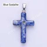 Gemstone Cross Silver Plated Natural Stone CZ Pendant WX2282